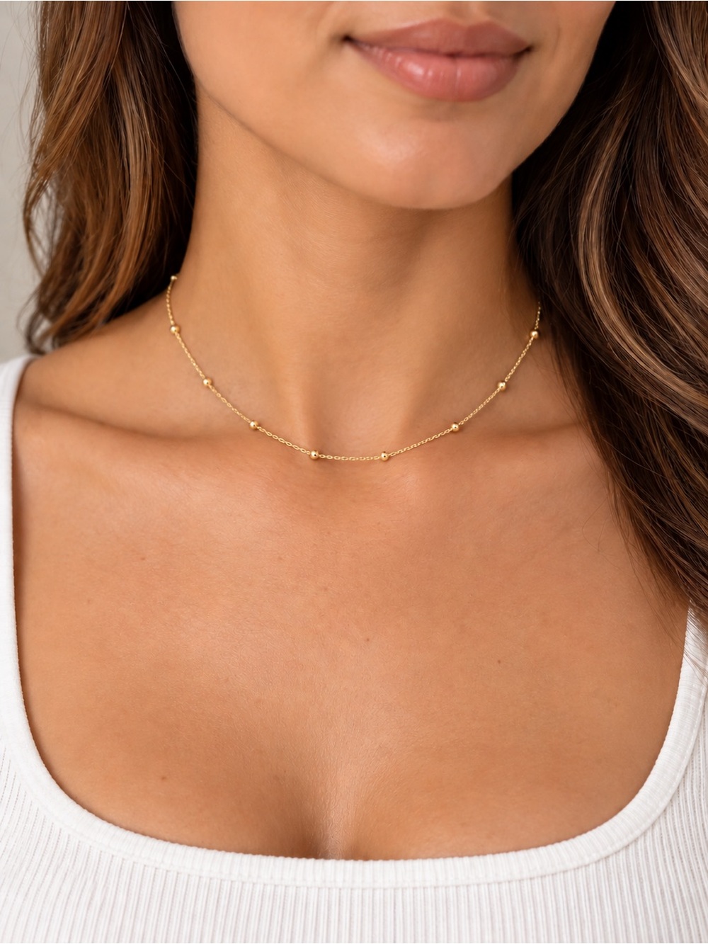 14 real gold small balls necklace